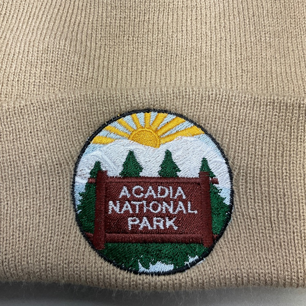 Crazy Apparel Acadia National Park Beanie Men OS Tan Excellent Embroidered Patch